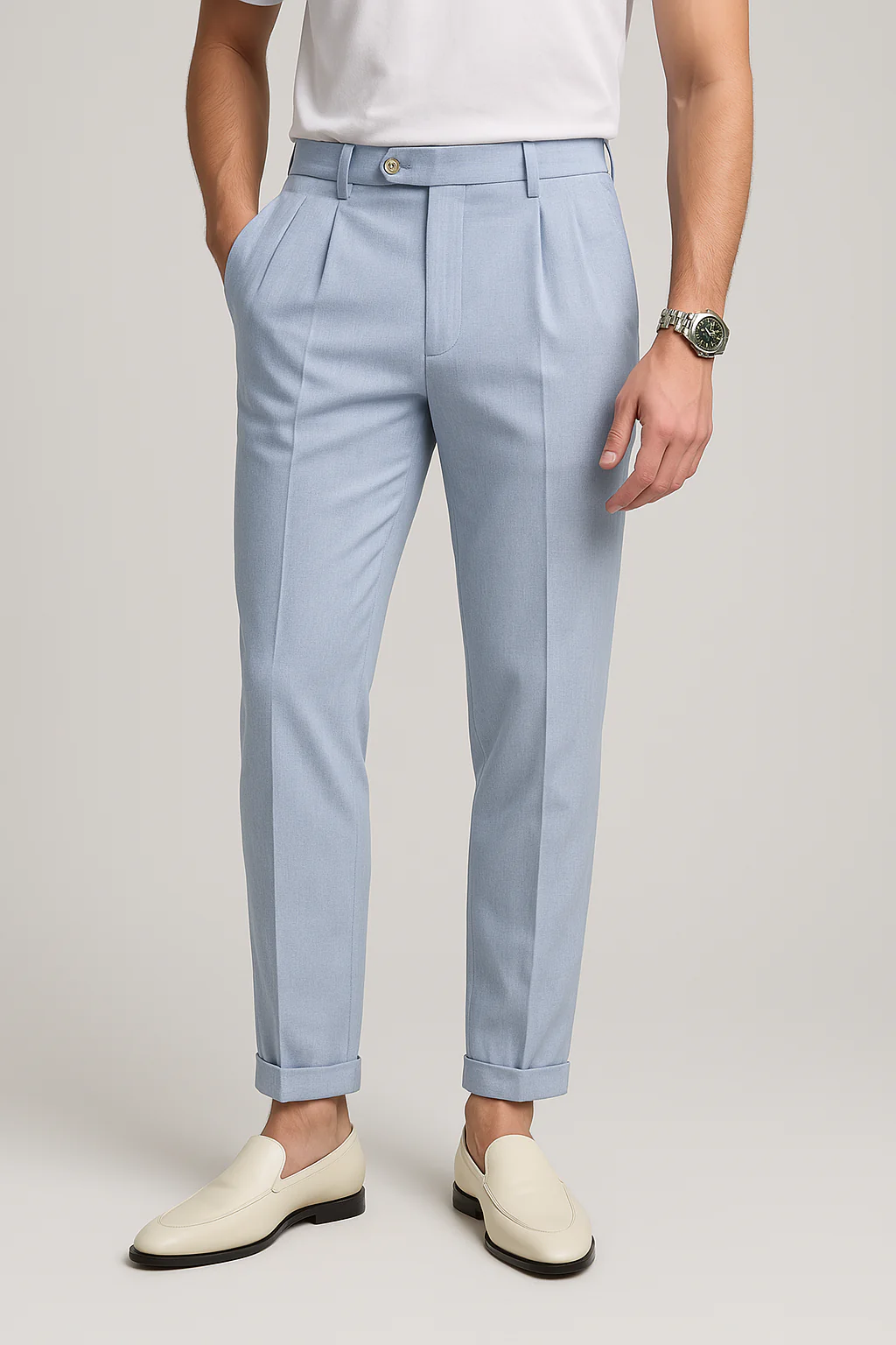 Heren Rechte Broek met Hoge Taille en Plissé Voorkant - Image 2