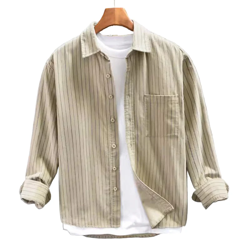 Heren Shirt Lange Mouw Met Borstzak en Streepdesign