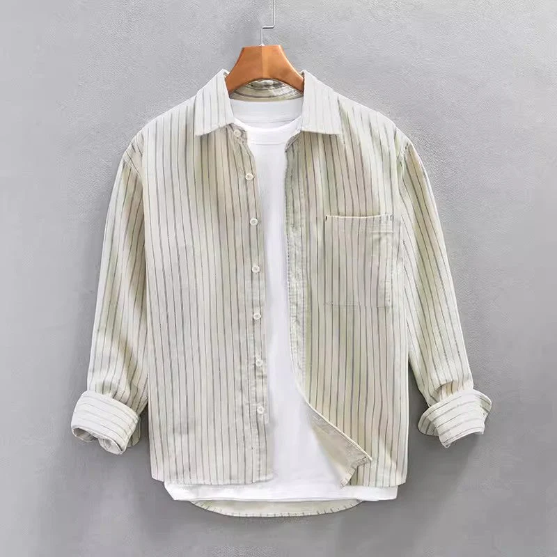 Heren Shirt Lange Mouw Met Borstzak en Streepdesign - Image 2