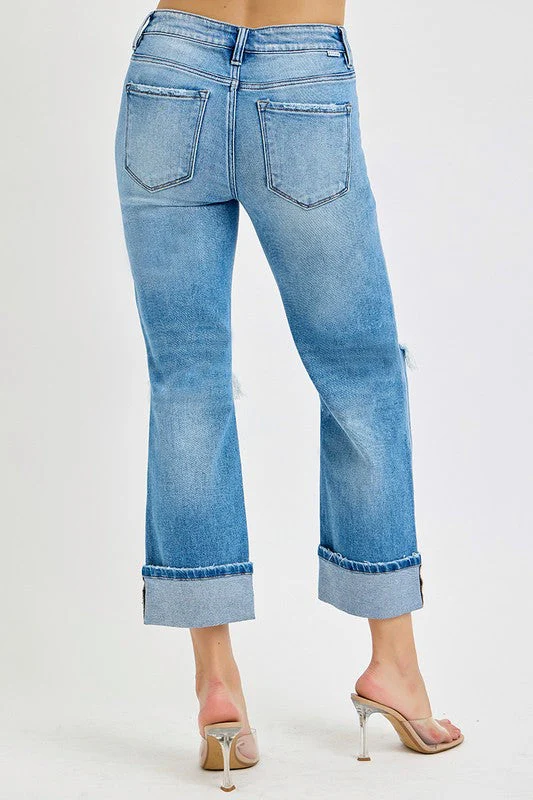 Heren Straight Jeans Met Middelhoge Taille en Cuffs - Image 5