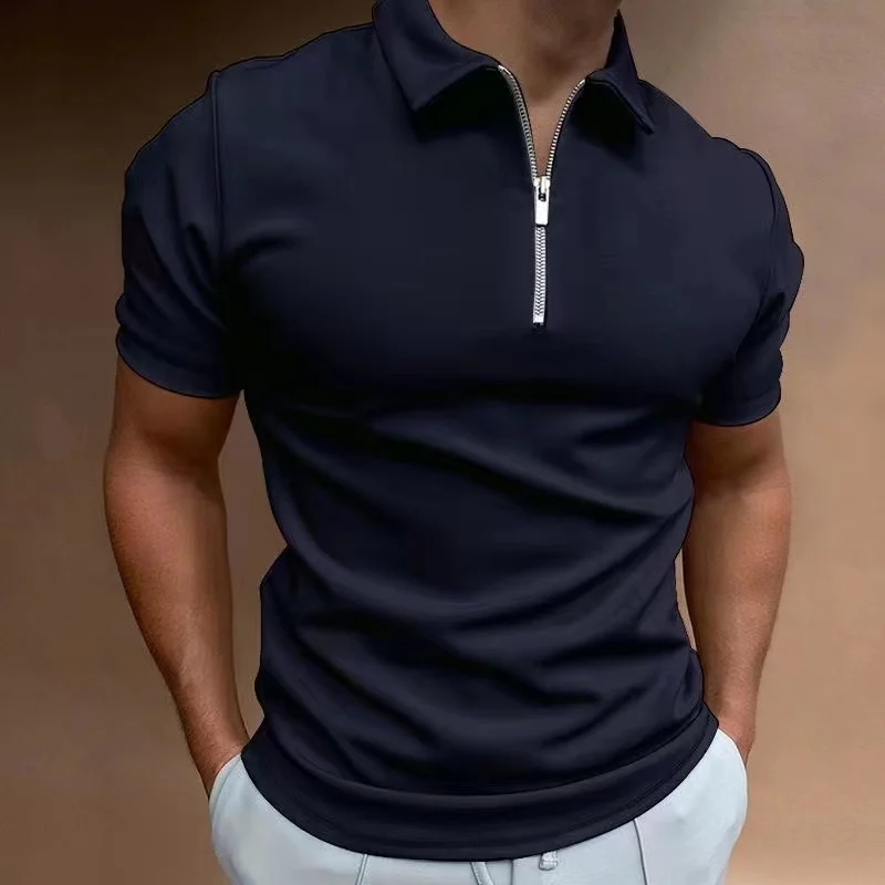 Heren T-shirt Korte Mouwen Halve Rits Casual Sportstijl - Image 3