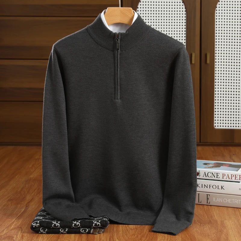 Heren Trui Casual Halflange Kraag Merino Wol - Image 2
