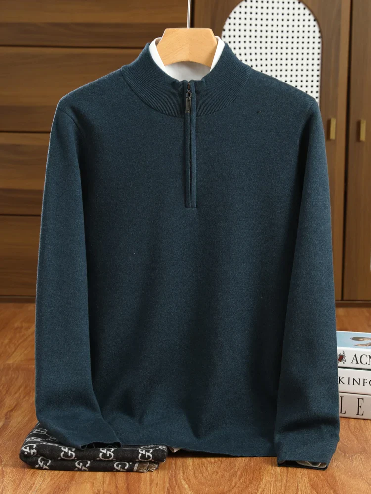 Heren Trui Casual Halflange Kraag Merino Wol - Image 4