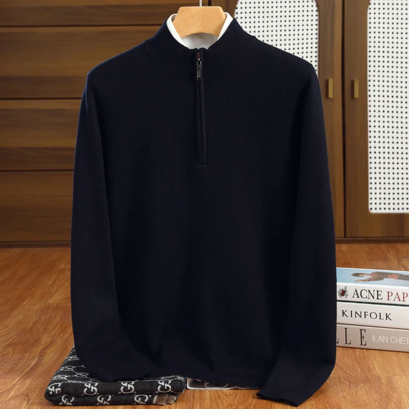 Heren Trui Casual Halflange Kraag Merino Wol - Image 5