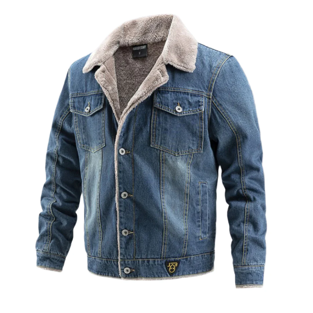 Heren Winterjas Casual Denim Met Gewatteerde Binnenvoering