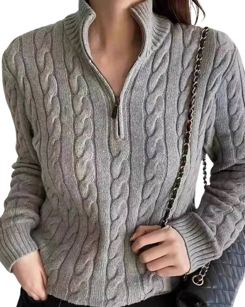 Dames Zip-Up Cardigan met Hoge Kraag