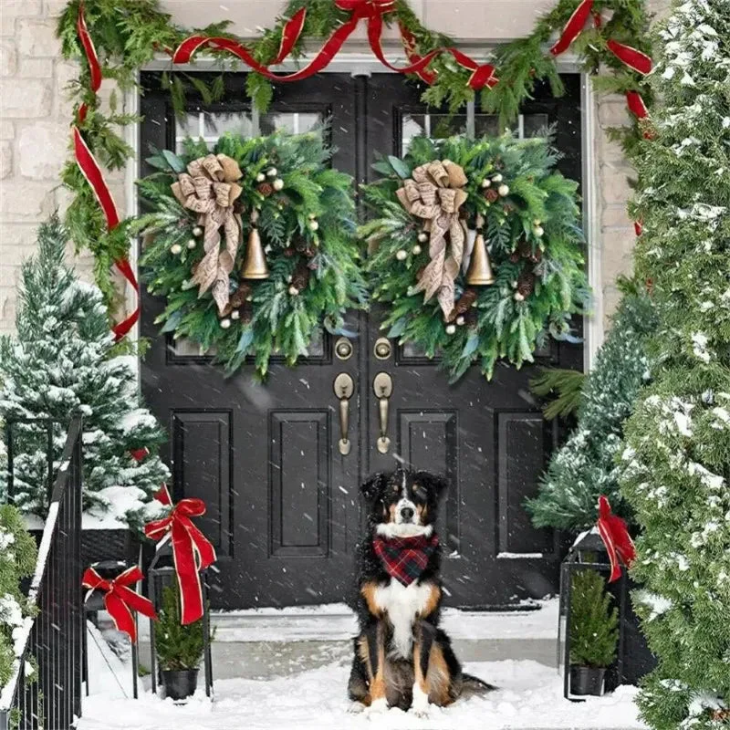 Kunstmatige Kerstkrans met Dennentakken en Jute Strik - Image 2