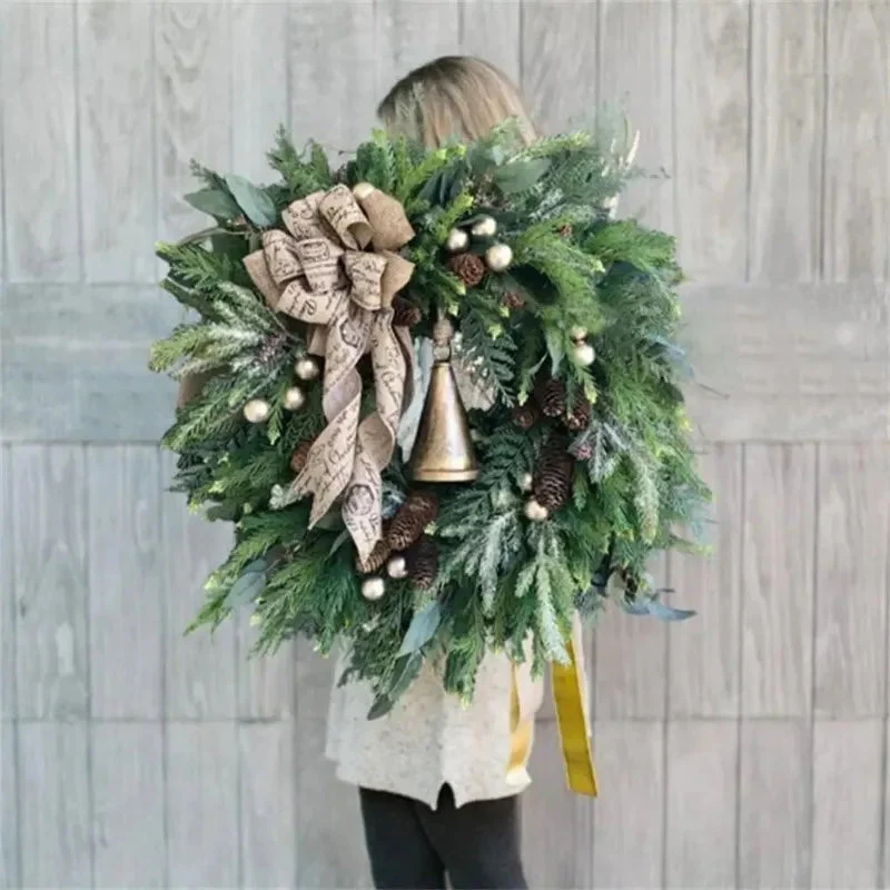 Kunstmatige Kerstkrans met Dennentakken en Jute Strik - Image 3