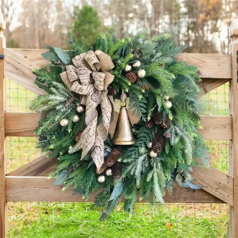 Kunstmatige Kerstkrans met Dennentakken en Jute Strik - Image 5