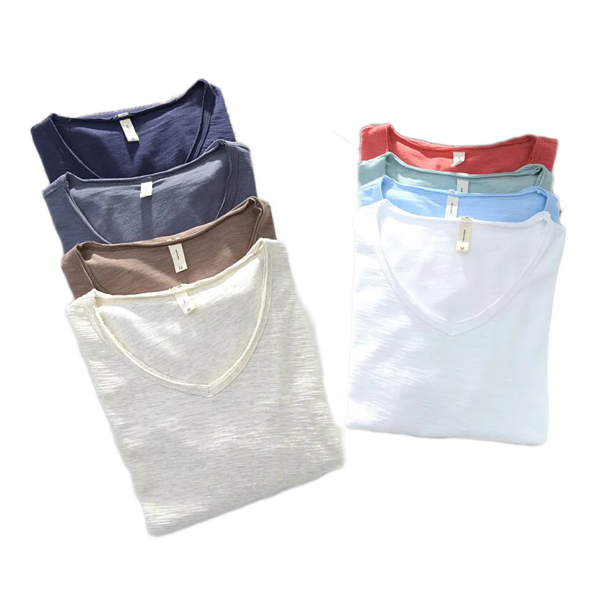 Mannen V-hals Linnen Katoenen Shirt - Image 12