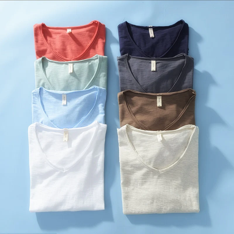 Mannen V-hals Linnen Katoenen Shirt - Image 13