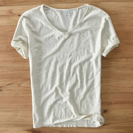 Mannen V-hals Linnen Katoenen Shirt - Image 21