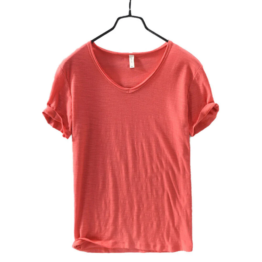 Mannen V-hals Linnen Katoenen Shirt - Image 9