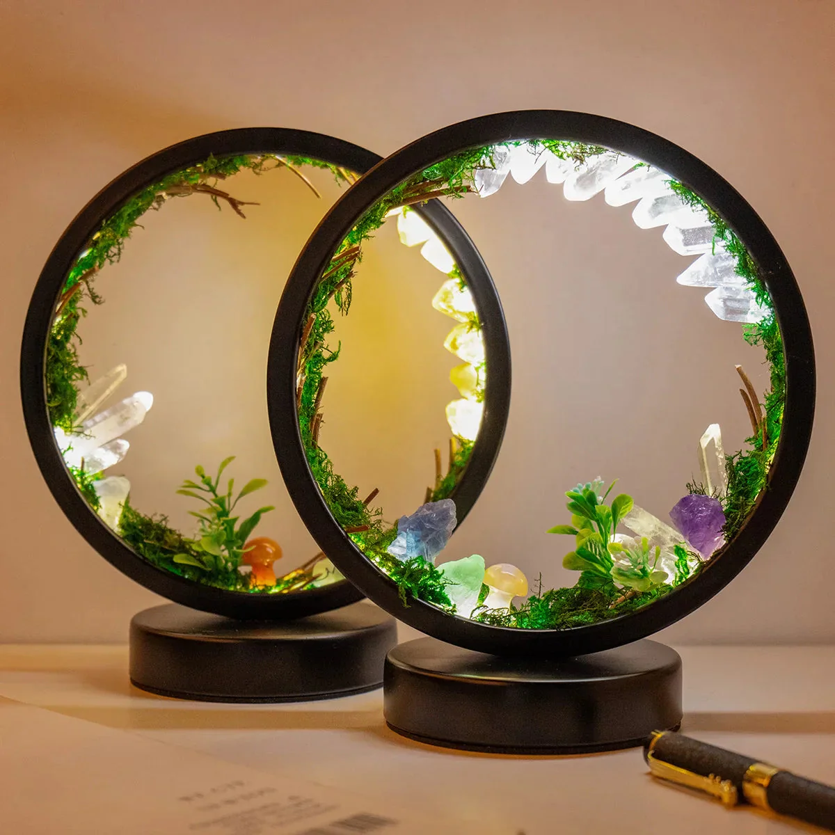 Nachtlampje Cirkelvormig met Kristallen en Groene Planten - Image 3
