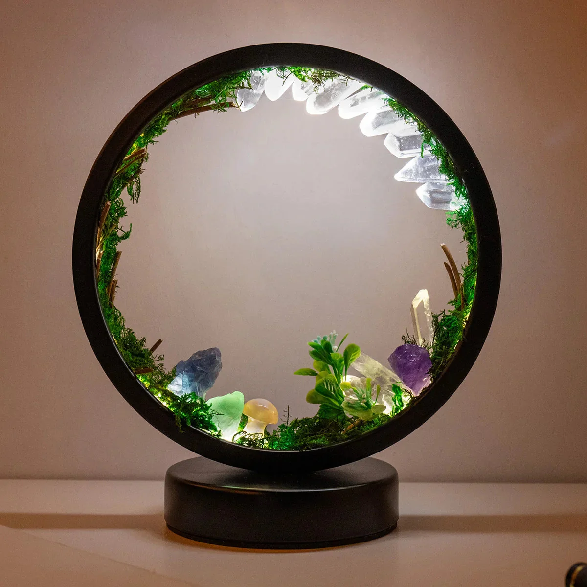 Nachtlampje Cirkelvormig met Kristallen en Groene Planten - Image 4