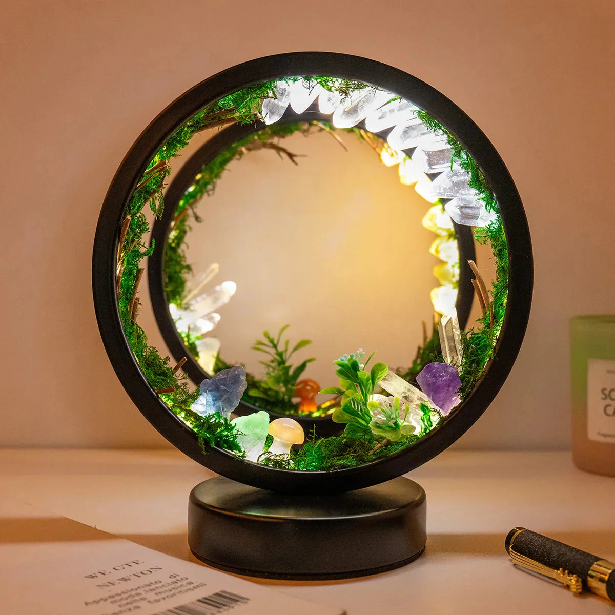 Nachtlampje Cirkelvormig met Kristallen en Groene Planten - Image 6