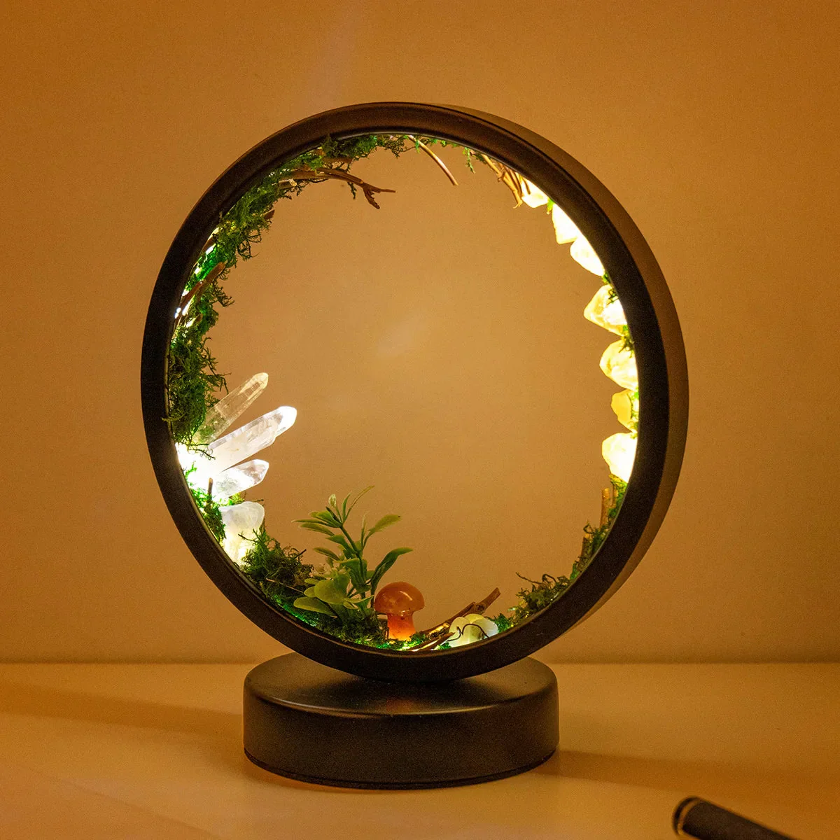 Nachtlampje Cirkelvormig met Kristallen en Groene Planten - Image 7