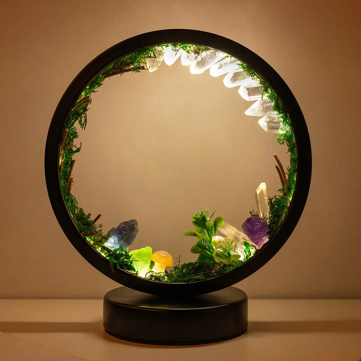 Nachtlampje Cirkelvormig met Kristallen en Groene Planten - Image 9