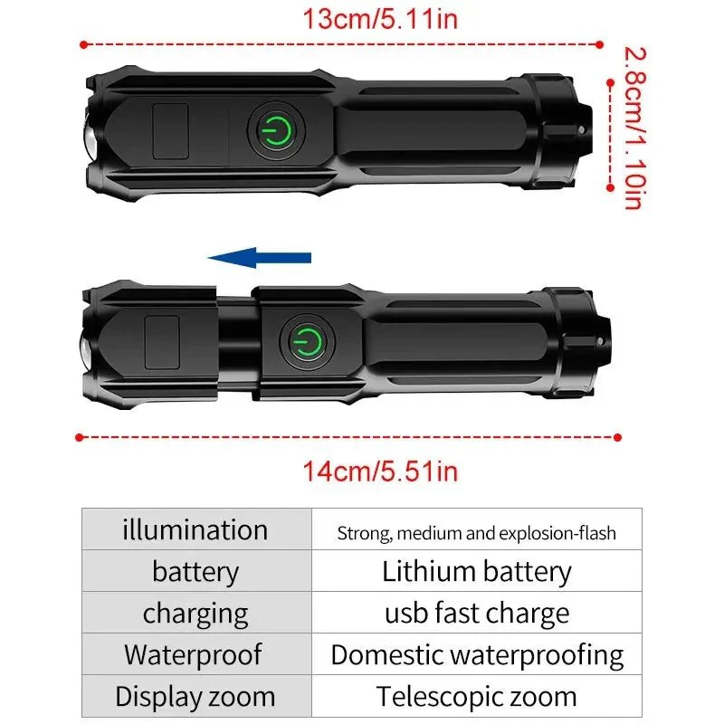 Oplaadbare LED Zaklamp Met Telescopische Zoom Voor Buitenactiviteiten - Image 6
