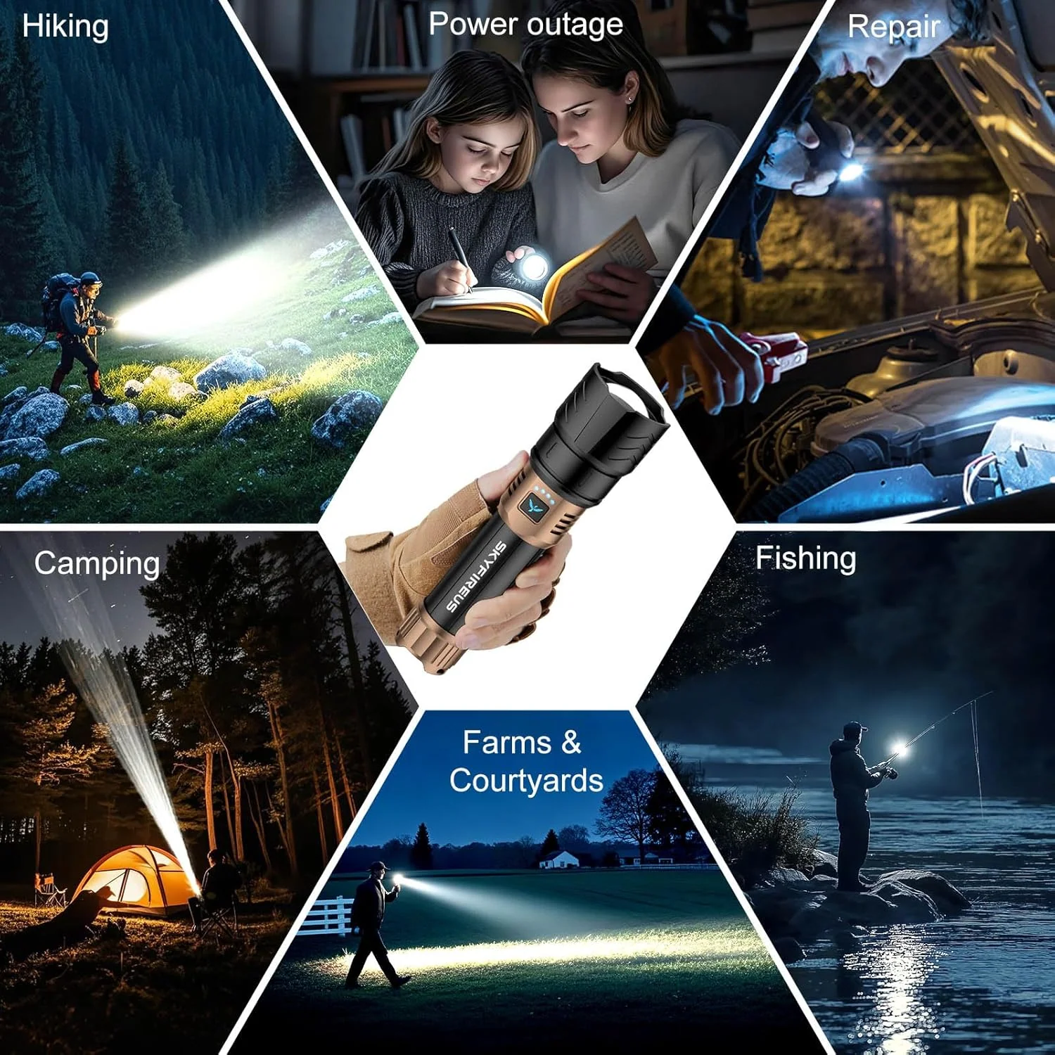 Oplaadbare Zaklamp met Zoomfunctie en Powerbank, Ideaal voor Avonturen en Noodsituaties - Image 7