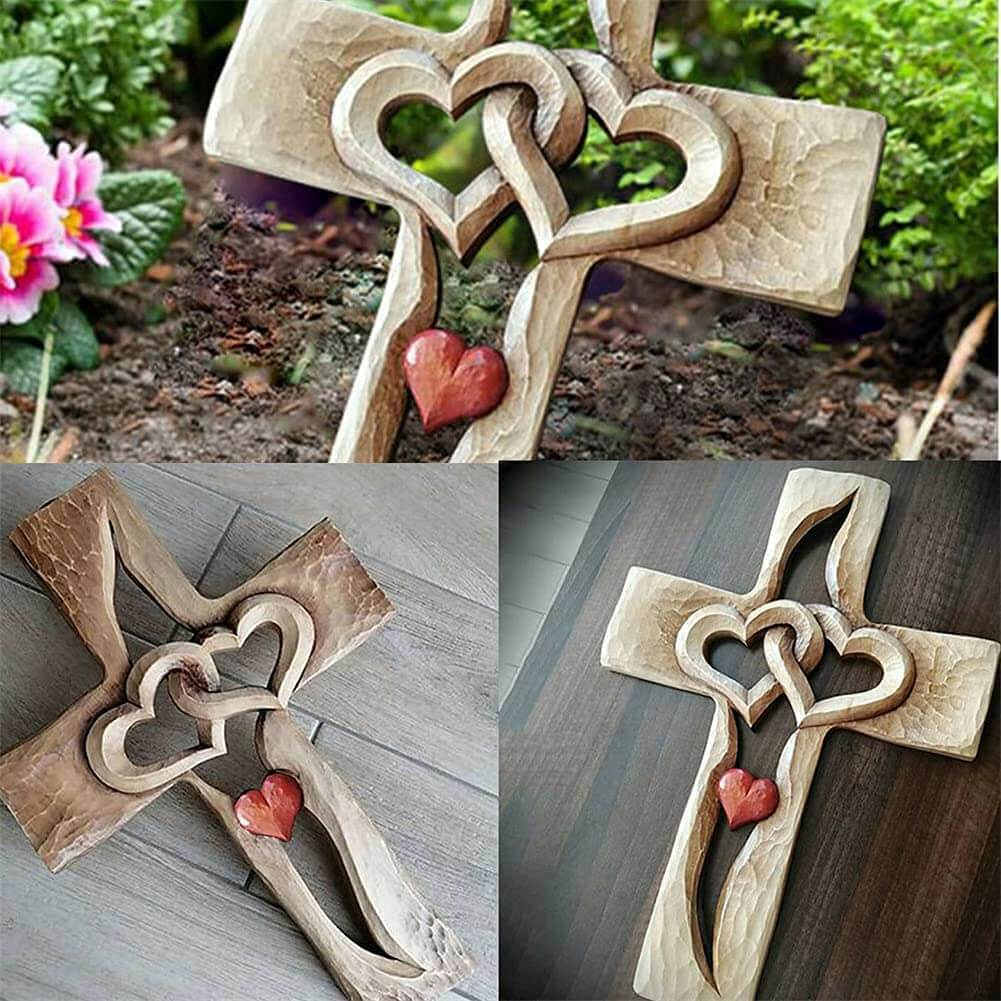 Verstrengelde Harten | Gesneden Houten Kruis - Image 10