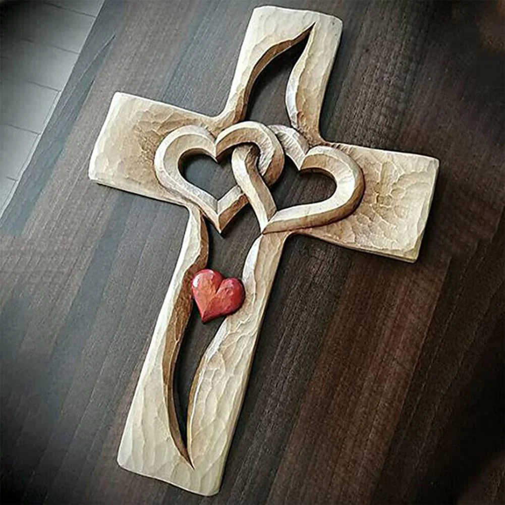 Verstrengelde Harten | Gesneden Houten Kruis - Image 4