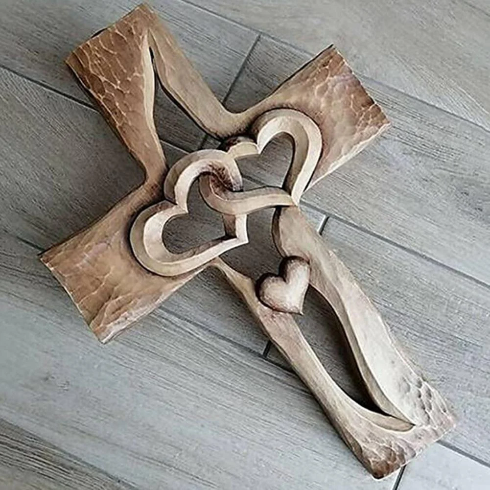 Verstrengelde Harten | Gesneden Houten Kruis - Image 7