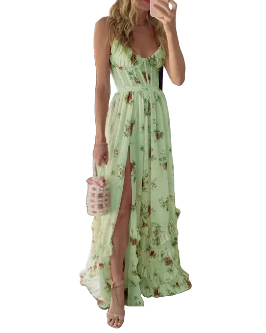 Vrouwen Maxi Jurk Bloemenprint met Zijsplit