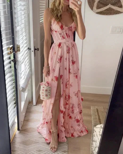 Vrouwen Maxi Jurk Bloemenprint met Zijsplit - Image 2