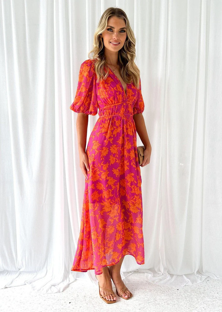 Vrouwen Maxi Jurk Met V-Hals En Puff Mouwen - Image 2