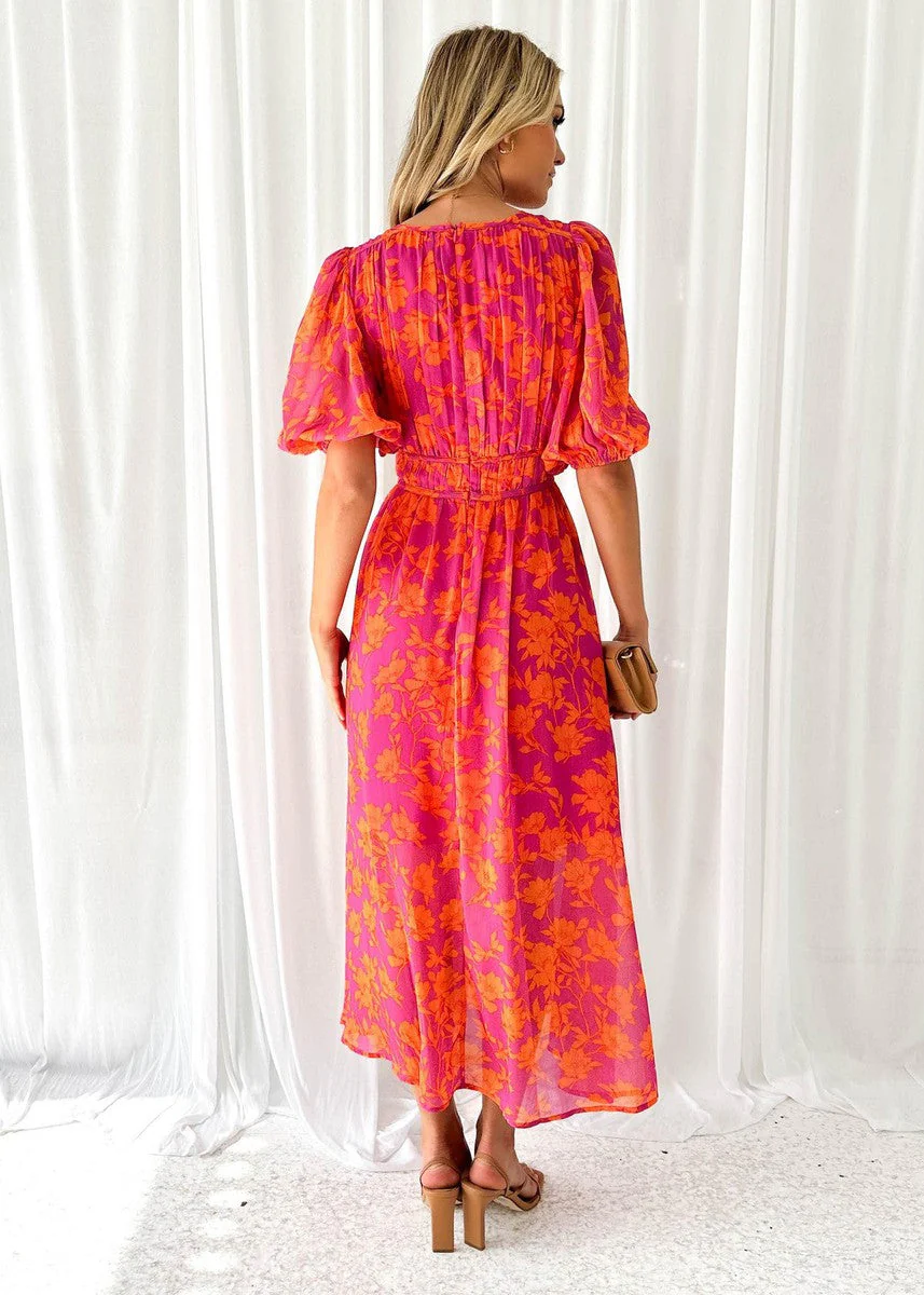 Vrouwen Maxi Jurk Met V-Hals En Puff Mouwen - Image 3