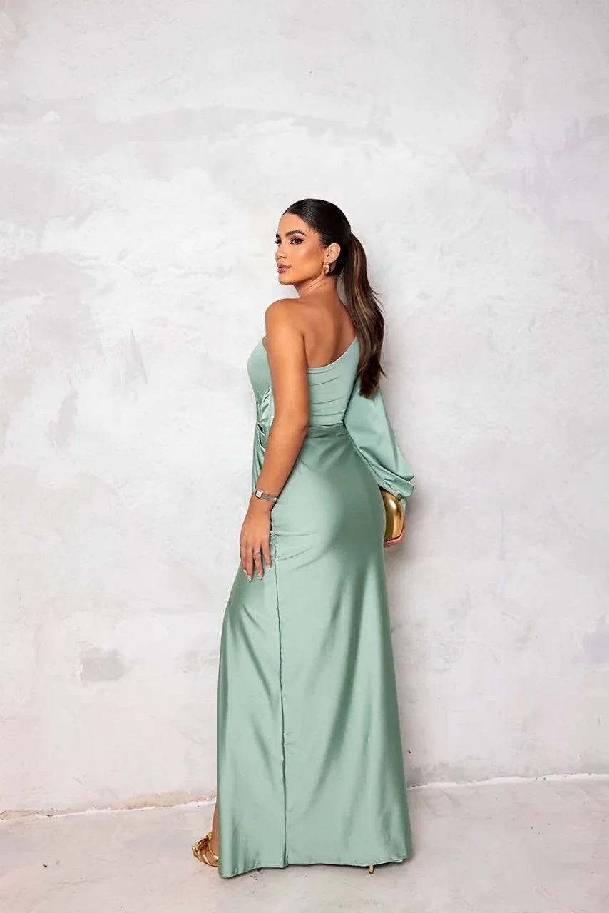 Vrouwen One-Shoulder Jurk Gedrapeerde Details Zijdeachtig Materiaal - Image 8