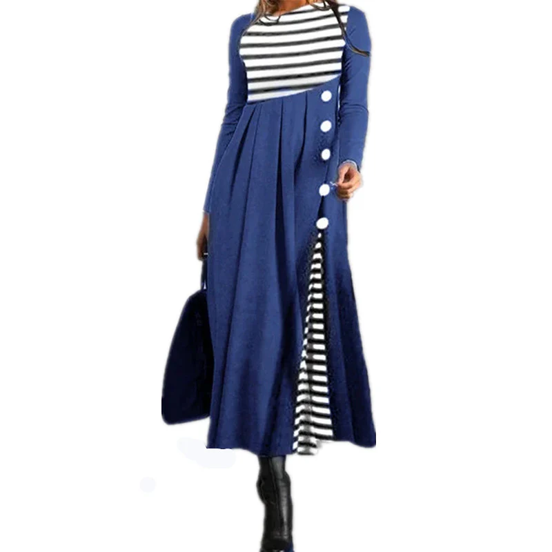 Vrouwen Streep Lange Mouwen Patchwork Jurk - Image 3