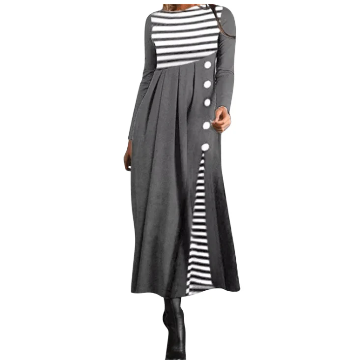 Vrouwen Streep Lange Mouwen Patchwork Jurk - Image 5