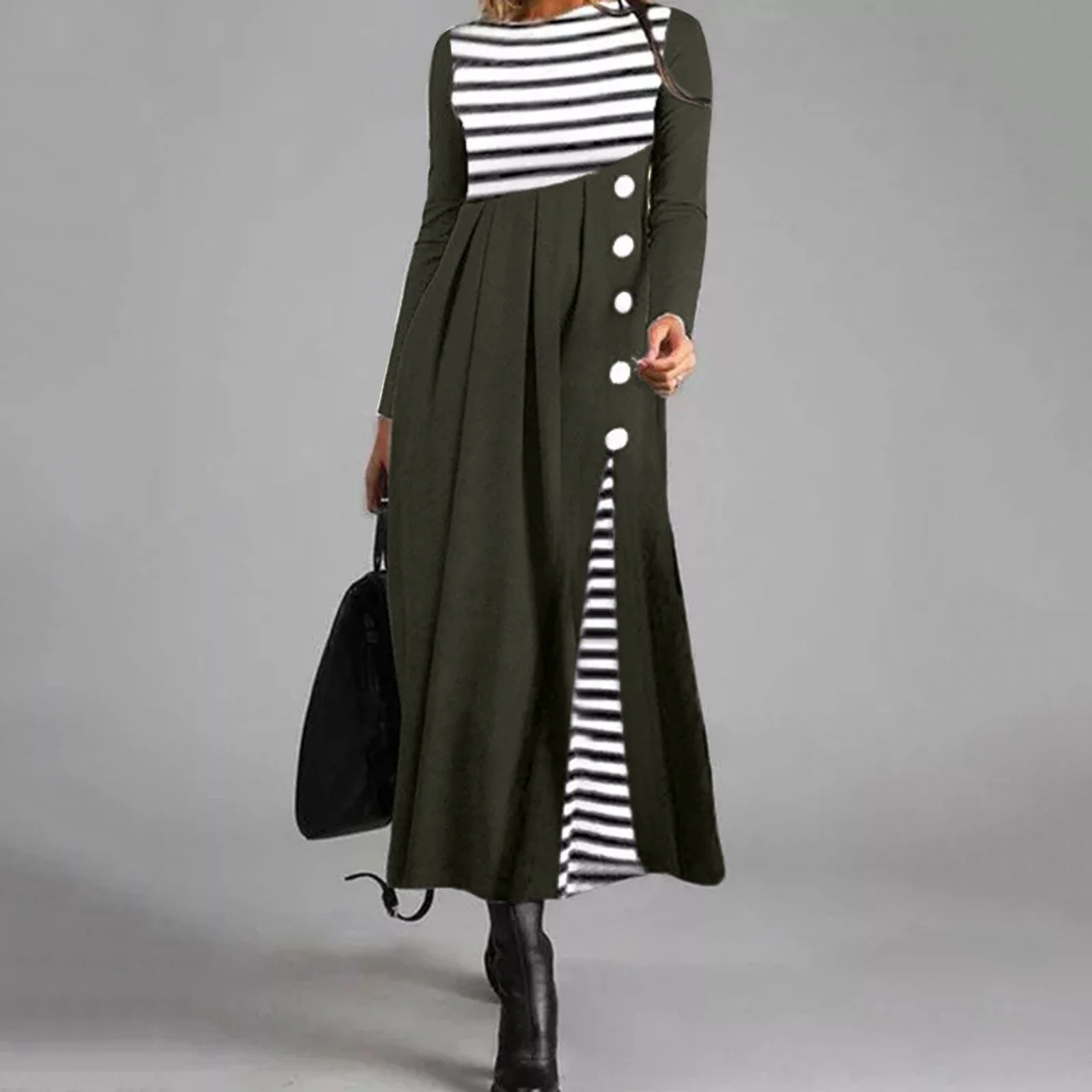 Vrouwen Streep Lange Mouwen Patchwork Jurk - Image 7