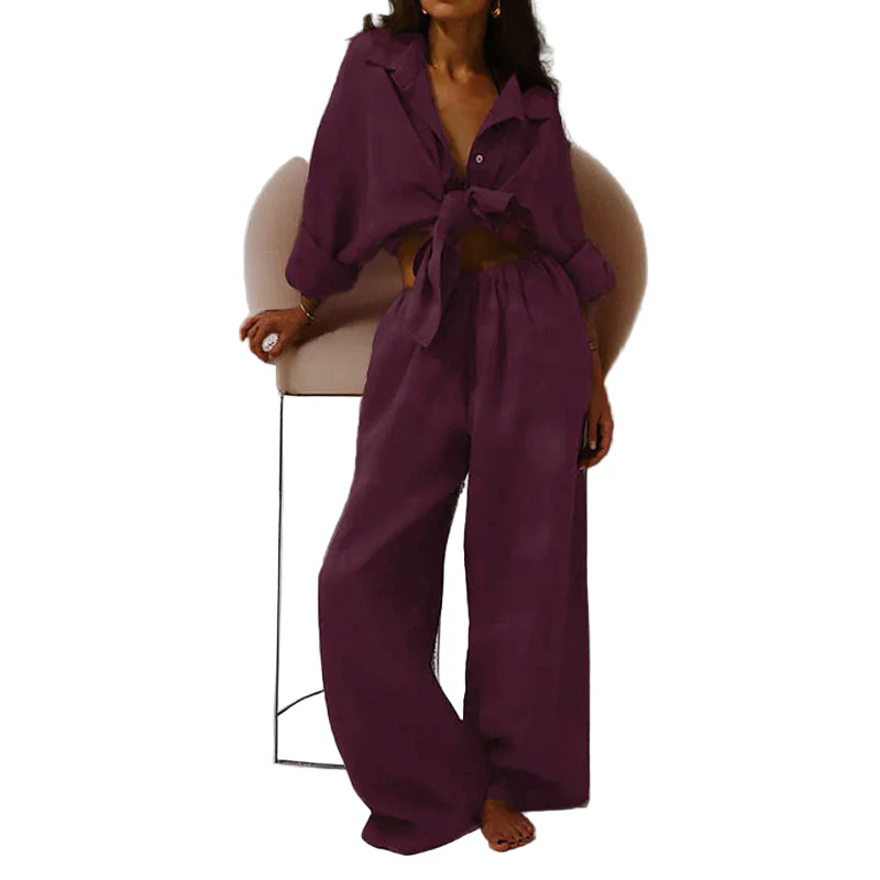 Vrouwen Twee-Piece Set Oversized Met Button-Down Shirt En Wijde Broek