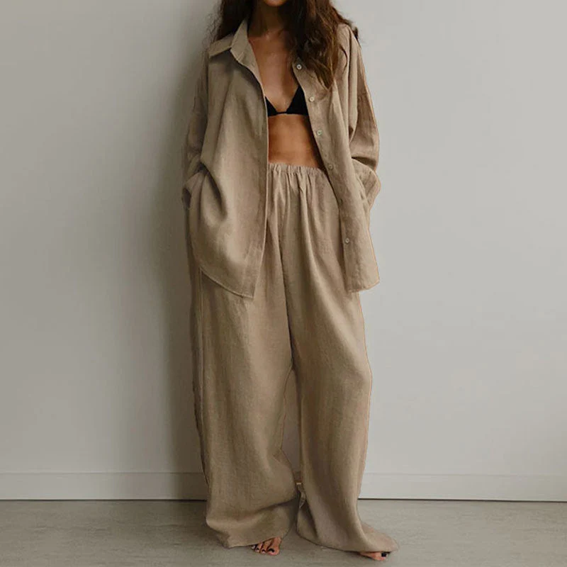 Vrouwen Twee-Piece Set Oversized Met Button-Down Shirt En Wijde Broek - Image 2