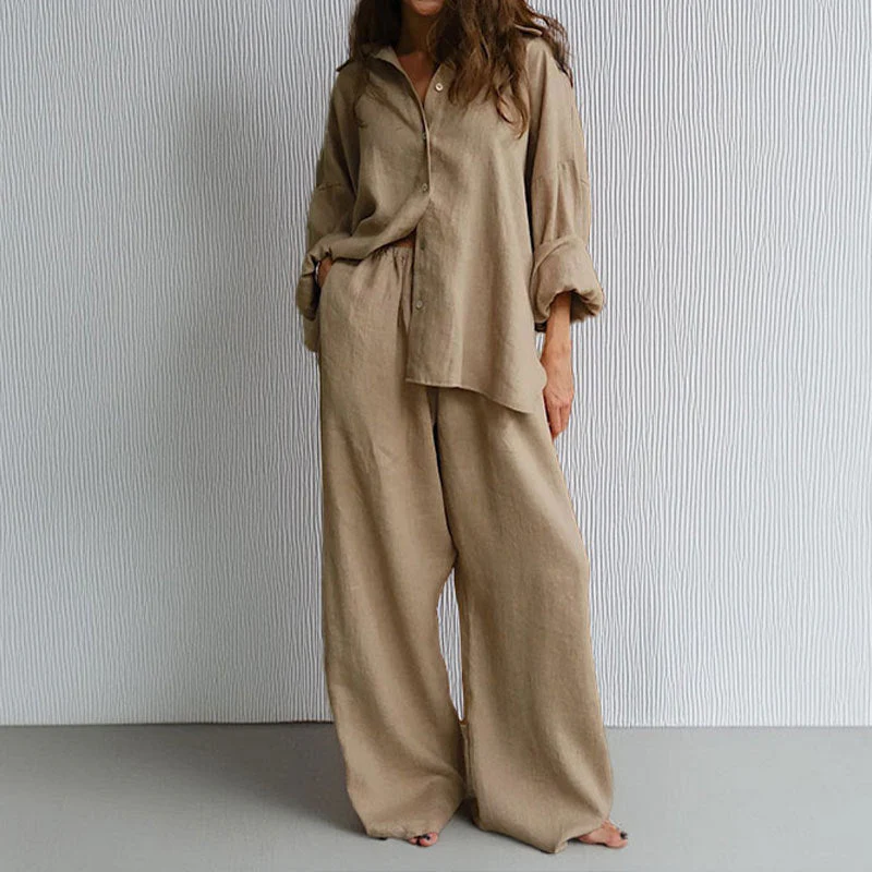 Vrouwen Twee-Piece Set Oversized Met Button-Down Shirt En Wijde Broek - Image 3