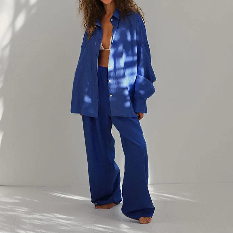 Vrouwen Twee-Piece Set Oversized Met Button-Down Shirt En Wijde Broek - Image 4