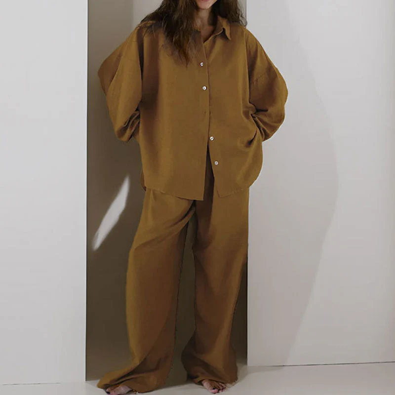 Vrouwen Twee-Piece Set Oversized Met Button-Down Shirt En Wijde Broek - Image 5