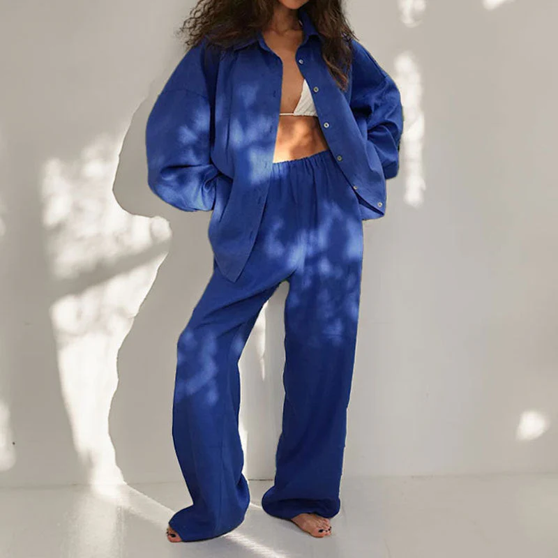 Vrouwen Twee-Piece Set Oversized Met Button-Down Shirt En Wijde Broek - Image 6