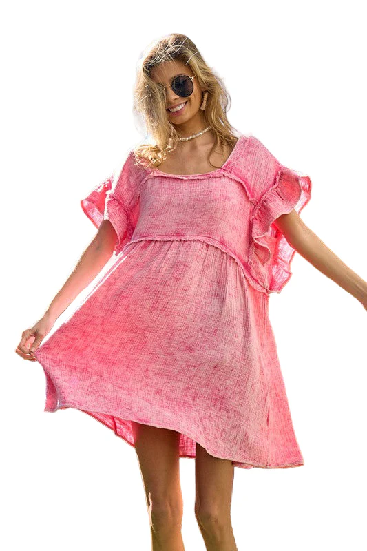 Vrouwen Vierkante Hals Jurk Mineral Washed