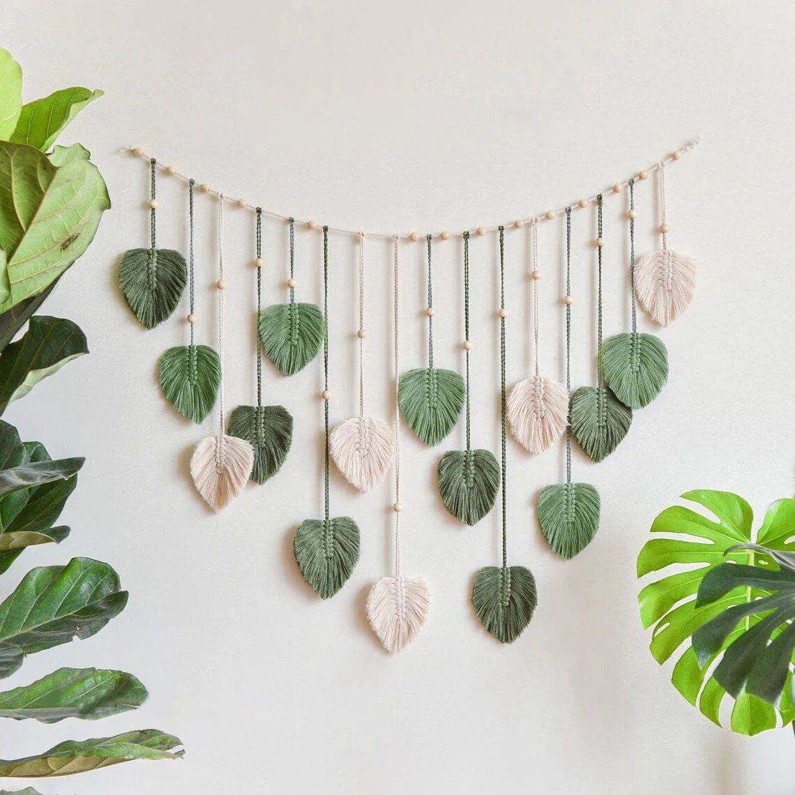 Wanddecoratie Macrame Groene Bladeren voor Woonkamer en Slaapkamer - Image 10