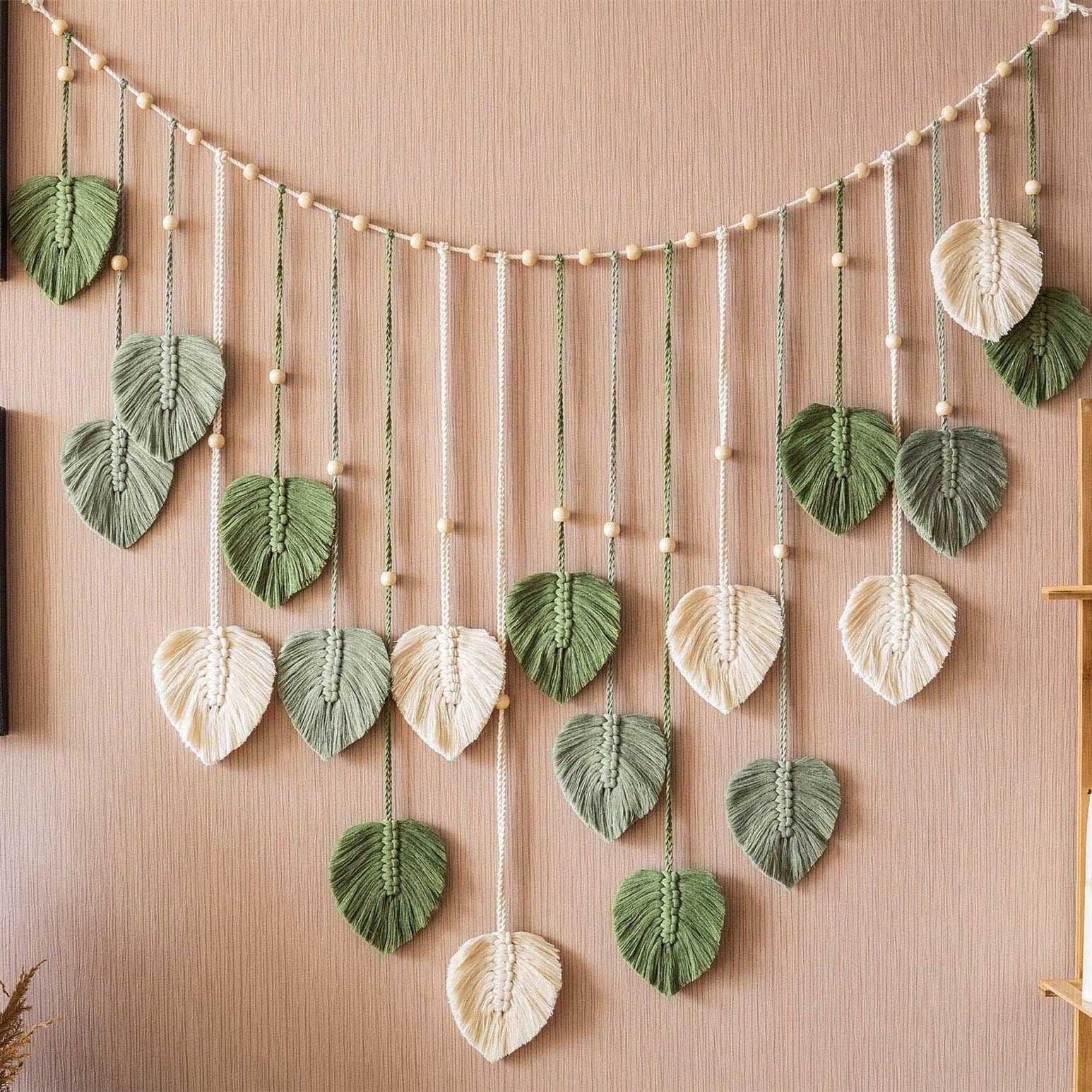 Wanddecoratie Macrame Groene Bladeren voor Woonkamer en Slaapkamer - Image 3