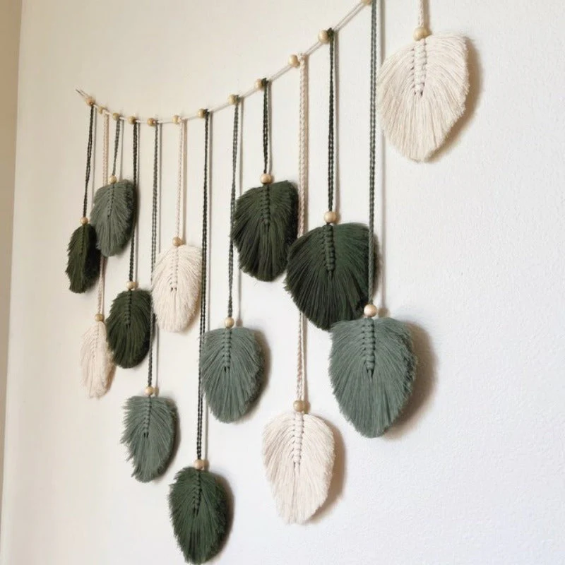 Wanddecoratie Macrame Groene Bladeren voor Woonkamer en Slaapkamer - Image 6