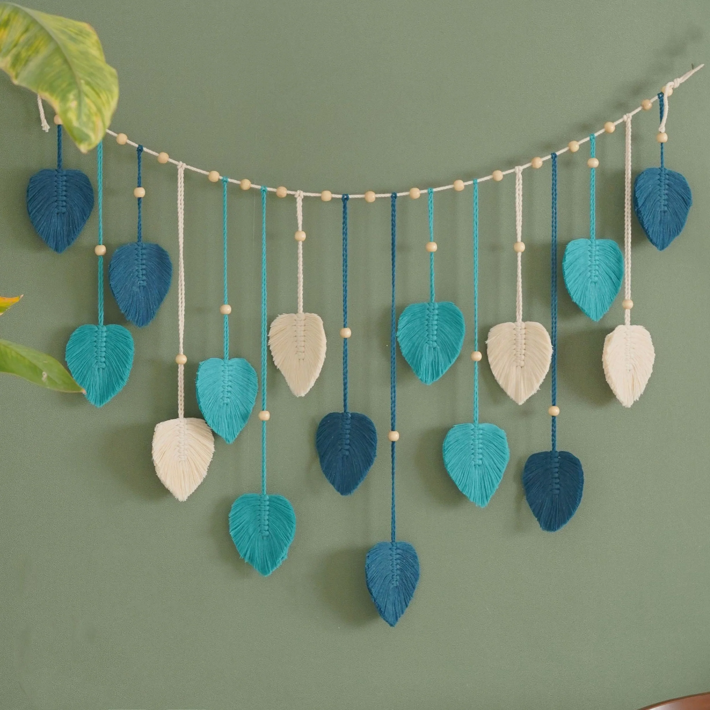 Wanddecoratie Macrame Groene Bladeren voor Woonkamer en Slaapkamer - Image 7