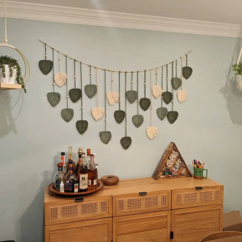 Wanddecoratie Macrame Groene Bladeren voor Woonkamer en Slaapkamer - Image 9